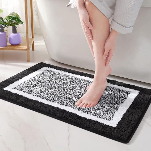 BR Alfombra de baño de microfibra negra antideslizante, suave y duradera, 40 x 60 cm