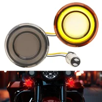 1157 Front LED Turn Signals Yellow Light White Ring Smoked Lens 2 Inch Bullet Compatible With Harley Davidson Softail Touring Dyna Fat Boy Sportster Road King Electra Glide