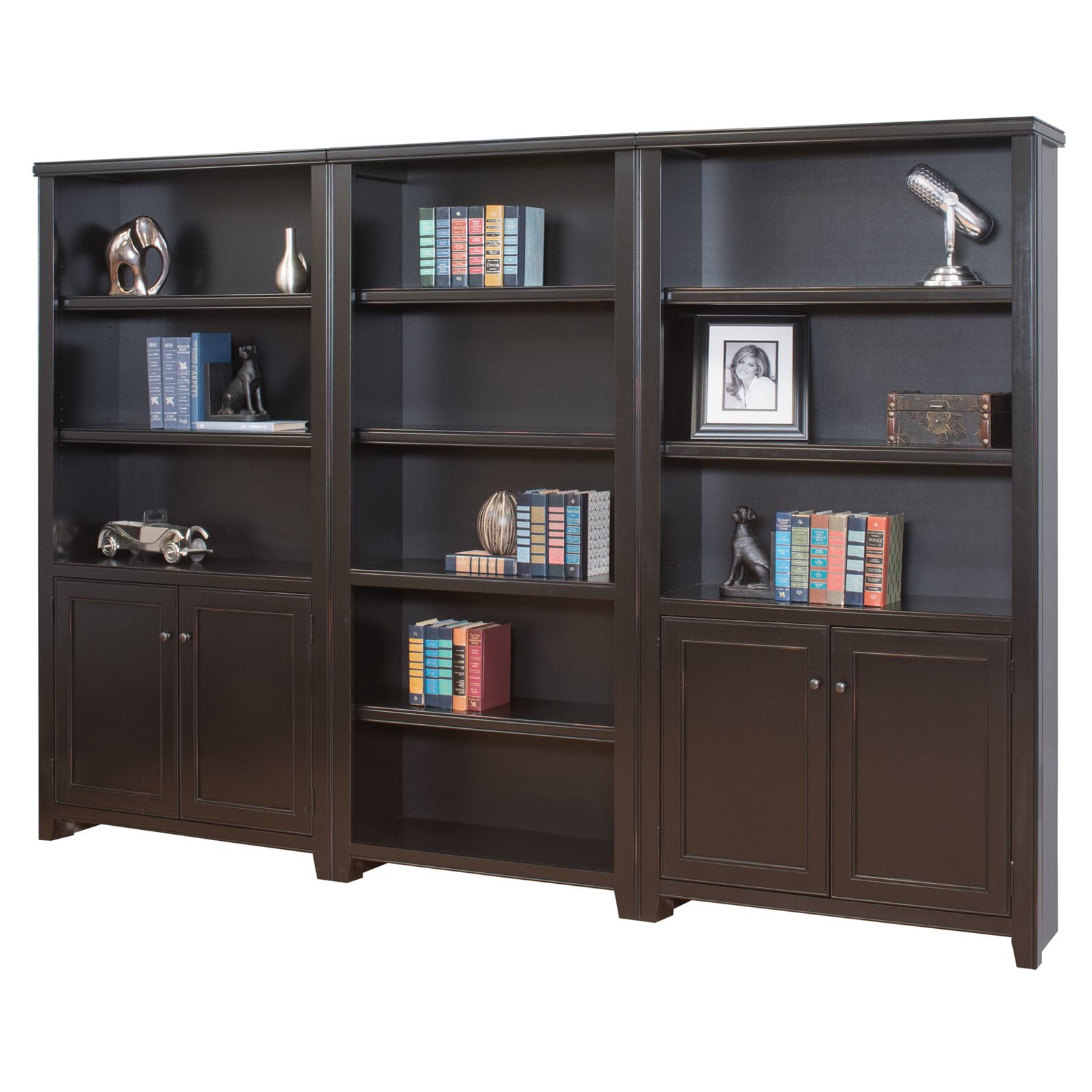 Martin Furniture Tribeca Loft Wood Wall Bookcase with 4 Doors Black