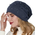 thumbnail image 3 of Womens Double Layer Cotton Knitted Beaded Pullover Hat Winter Warm Wool Cap, 3 of 5