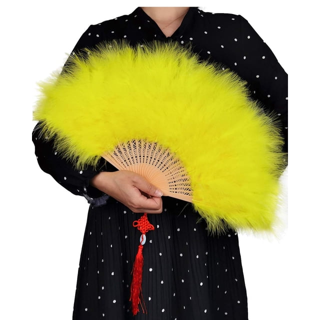 Happy Feather Abanico De Plumas De Marabú De Mano Estilo Vintage De Los Años 20 Abanico De Mano Para Fiesta De Disfraces Y Baile-Amarillo