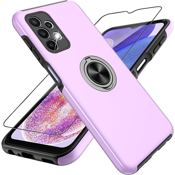 Galaxy A23 5G Case, Samsung Galaxy A23 5G Case with HD Screen Protector, Shockproof Samsung A23 Case with 360° Magnetic Ring Holder Kickstand Phone Case for Samsung A23 5G Purple