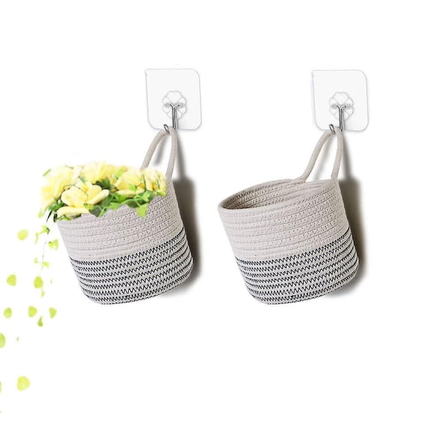 Paquete De 2 Cestas Colgantes Cesta De Pared, Pequeñas Cestas De Almacenamiento Tejidas Almacenamiento Colgante De Cuerda, Cestas Decorativas Organizador para Plantas Dormitorio Oficina Blan
