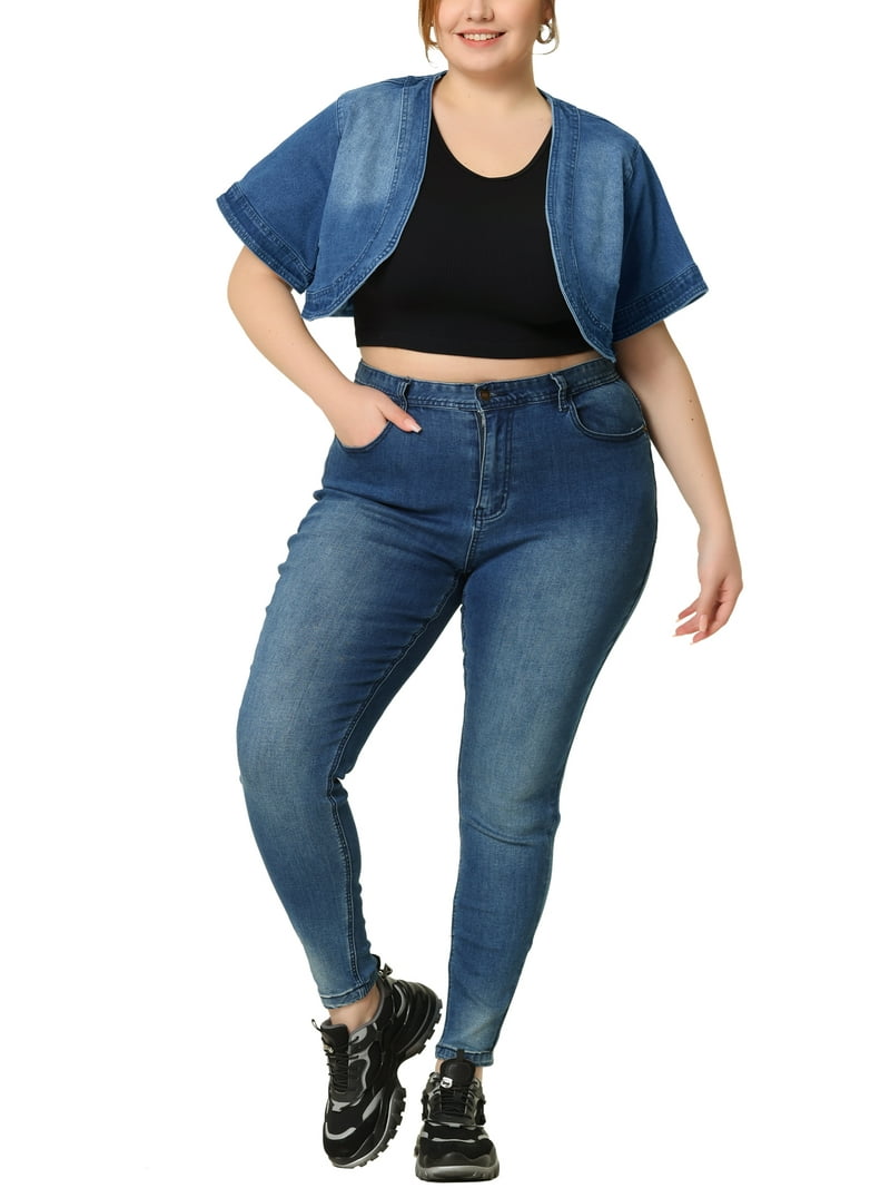 Agnes Orinda Women's Plus Size Denim Jackets Cardigan Casual Short