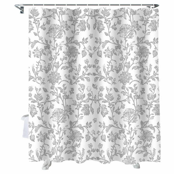 Shower Curtains Gray Pastoral Flower Bath Curtain Farmhouse Floral Waterproof Bathroom Shower Curtain Set with Hooks Decoration 72 x 84 Inches