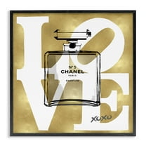 Stupell Industries Gold & White Love Perfume Fashion Painting Black Framed Art Print Wall Art, 12 x 12