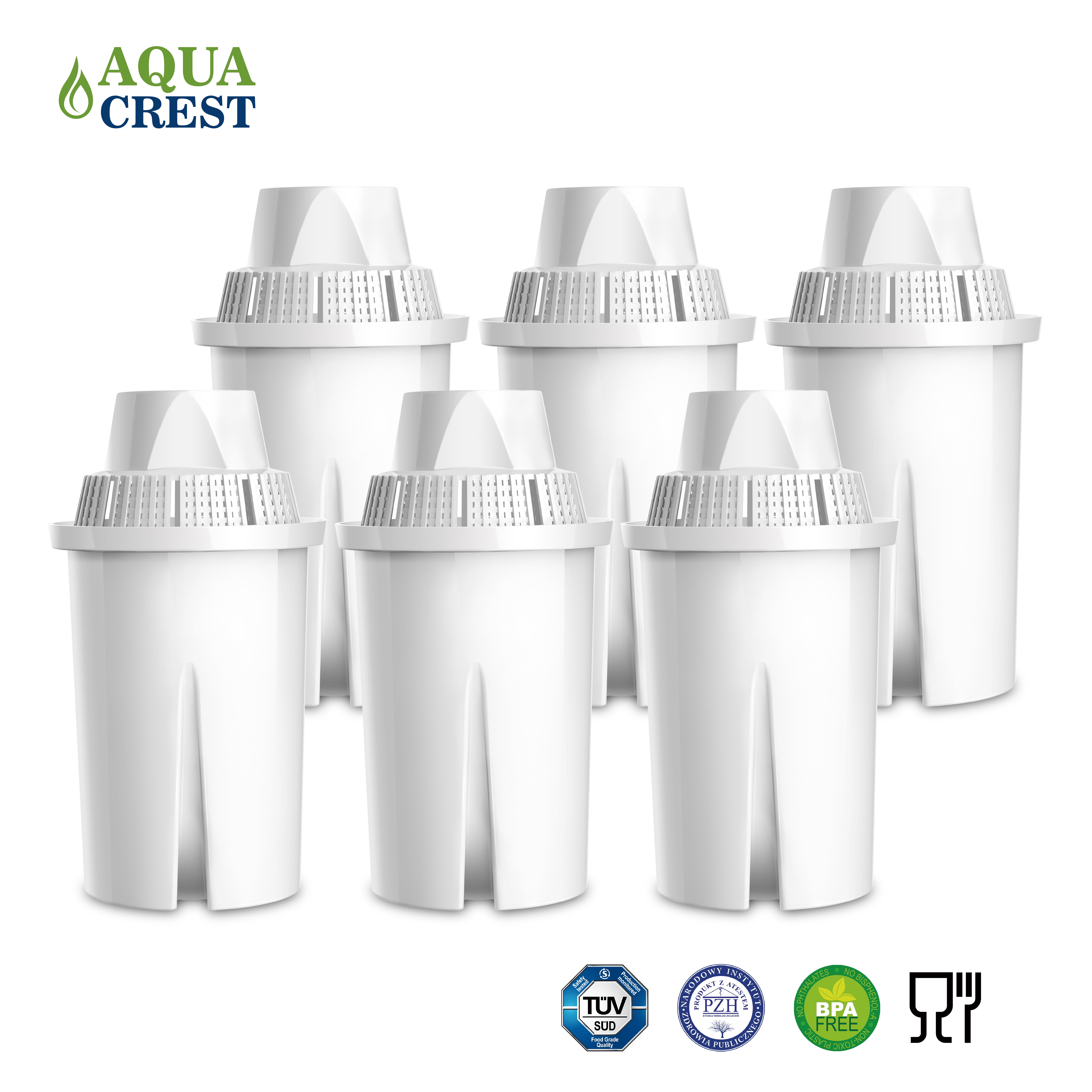 6 Pack AQUACREST Classic Replacement for Brita classic, Mavea 107007 Pitcher Water Filter by Ecolife Technologies