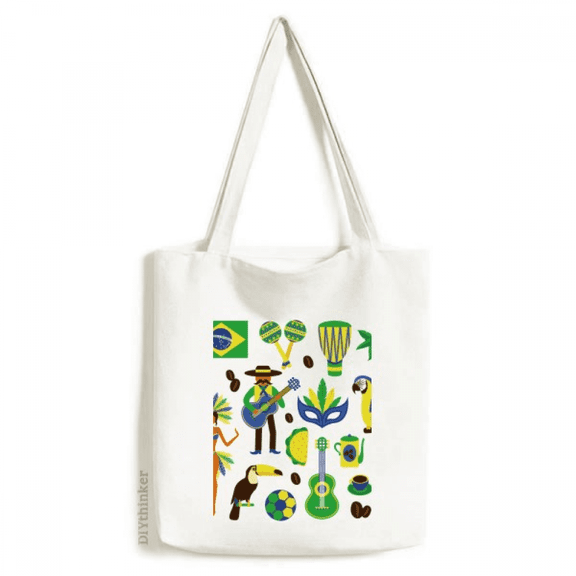 Soccer Parrot Guitar Coffee Brazil Tote Canvas Bag Shopping Satchel Casual Handbag