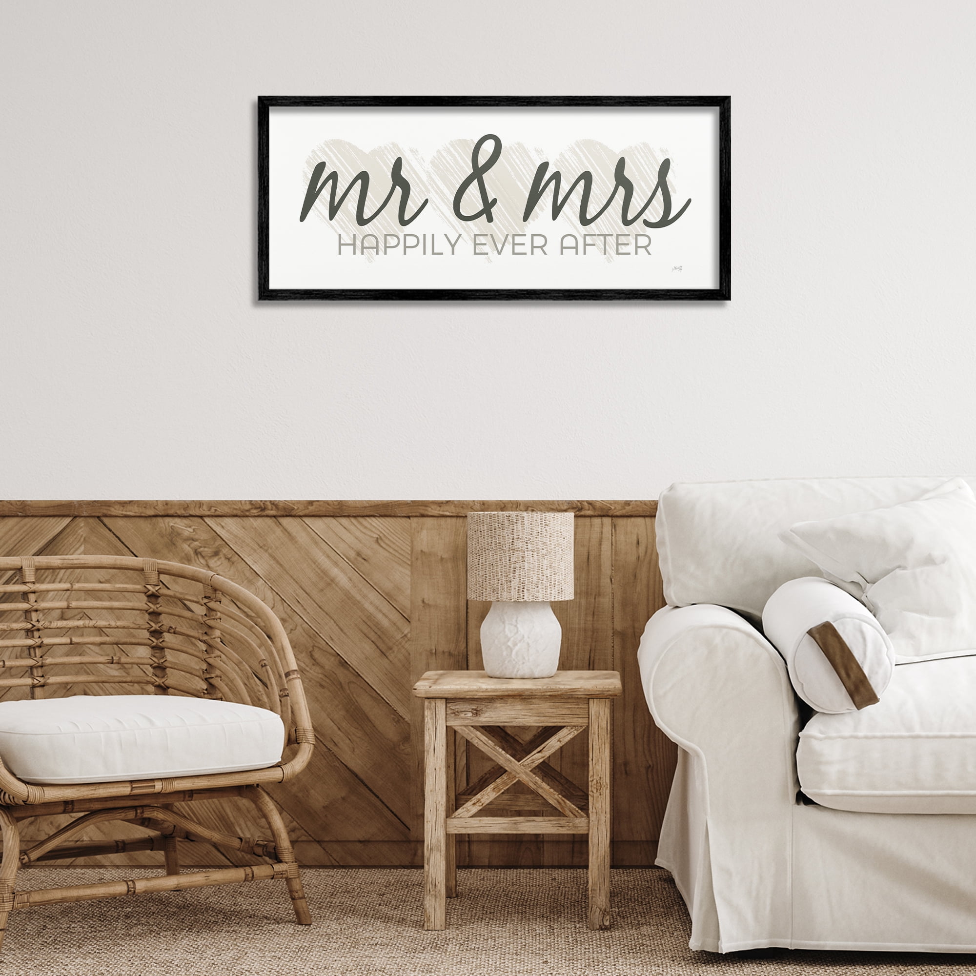 Stupell Industries Romantic Mr & Mrs Typography Painting Black Framed Art Print Wall Art, 30 x 13