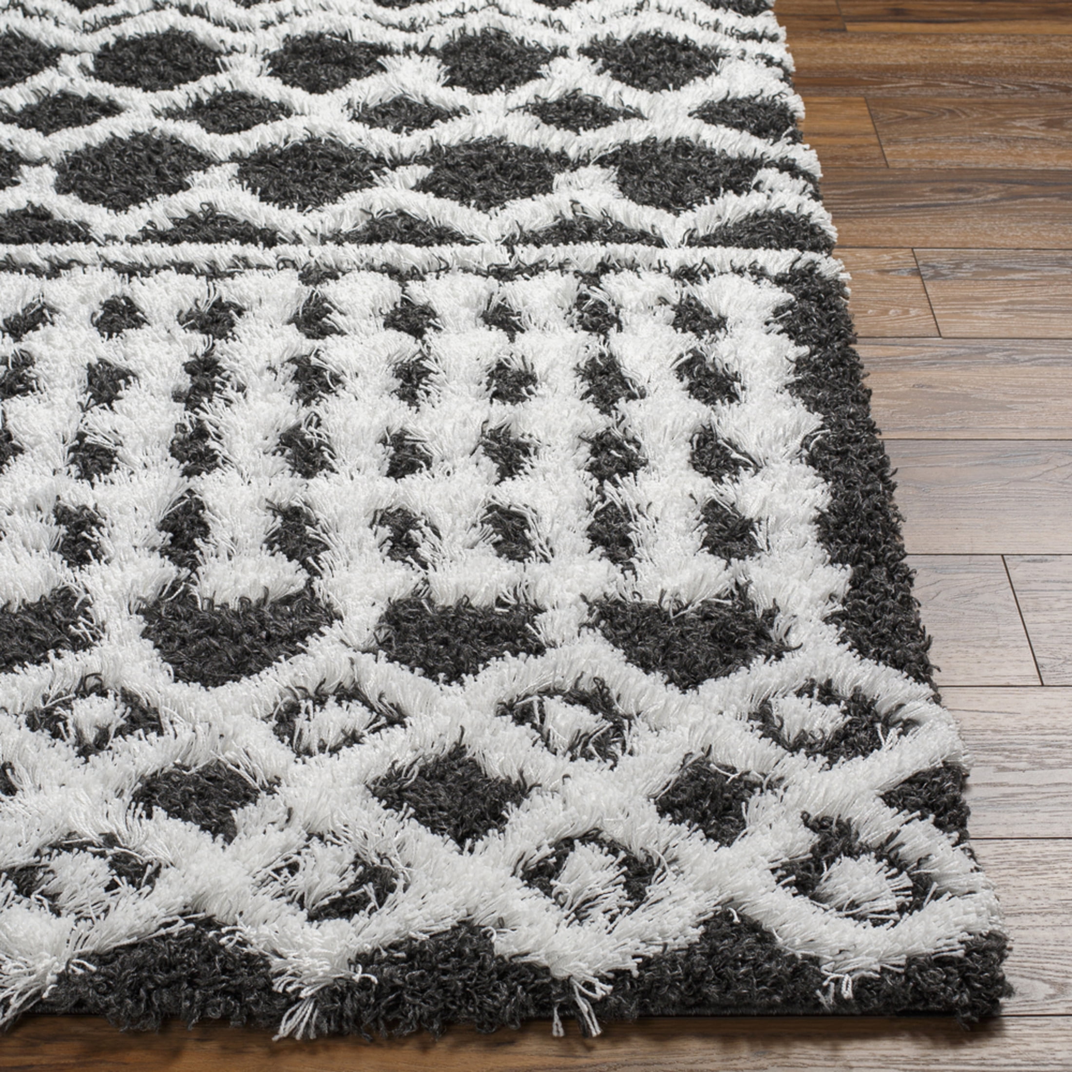 Livabliss Area Rugs for Living Room, 7x9 Urban Shag Global Black Rug, Bedroom Dining Room Home Decor Stain Resistant Carpet (6'7" x 9'6")