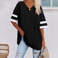 thumbnail image 3 of Casual Short Sleeve T-Shirts for Women Striped Tunic Loose Pullover Shirts Tops, 3 of 4