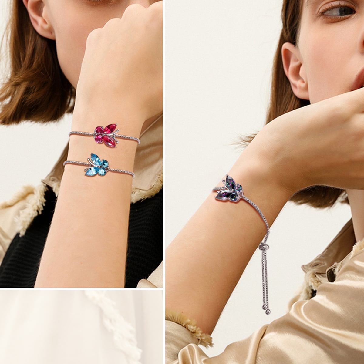 Juwaliy Rainbow Mystic Topaz Bracelets 925 Sterling Silver Butterfly Bracelet Crystal Jewelry Women Christmas Valentines Mothers Day Gift for Her/Wife