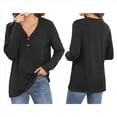 thumbnail image 2 of Blusas Tipo Túnica de Larga para Mujer, con Cuello en V, Botones y Ribete Suave, Informales y Holgadas Negro XL, 2 of 7