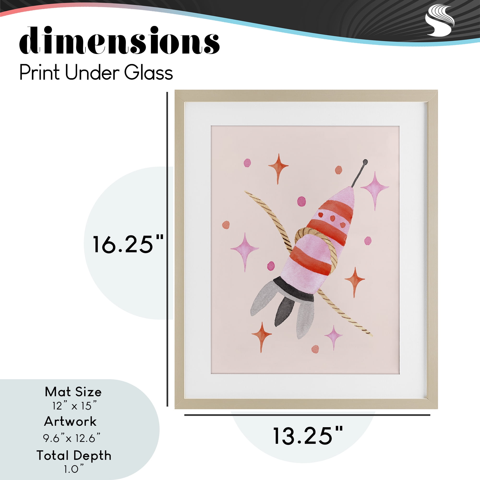 Spaceship with Lasso Birch Framed Print Under Glass, design by Nina Jacobs