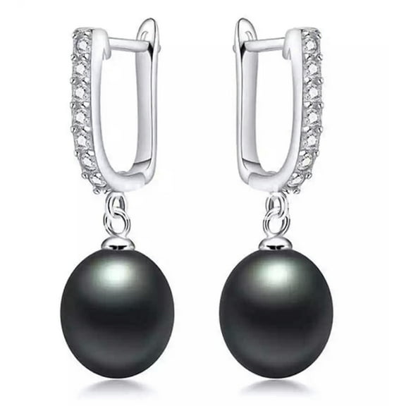 K-KED Women 9-10mm black Elegant Natural Pearl Delicate Jewelry 925 Sterling Silver Earrings