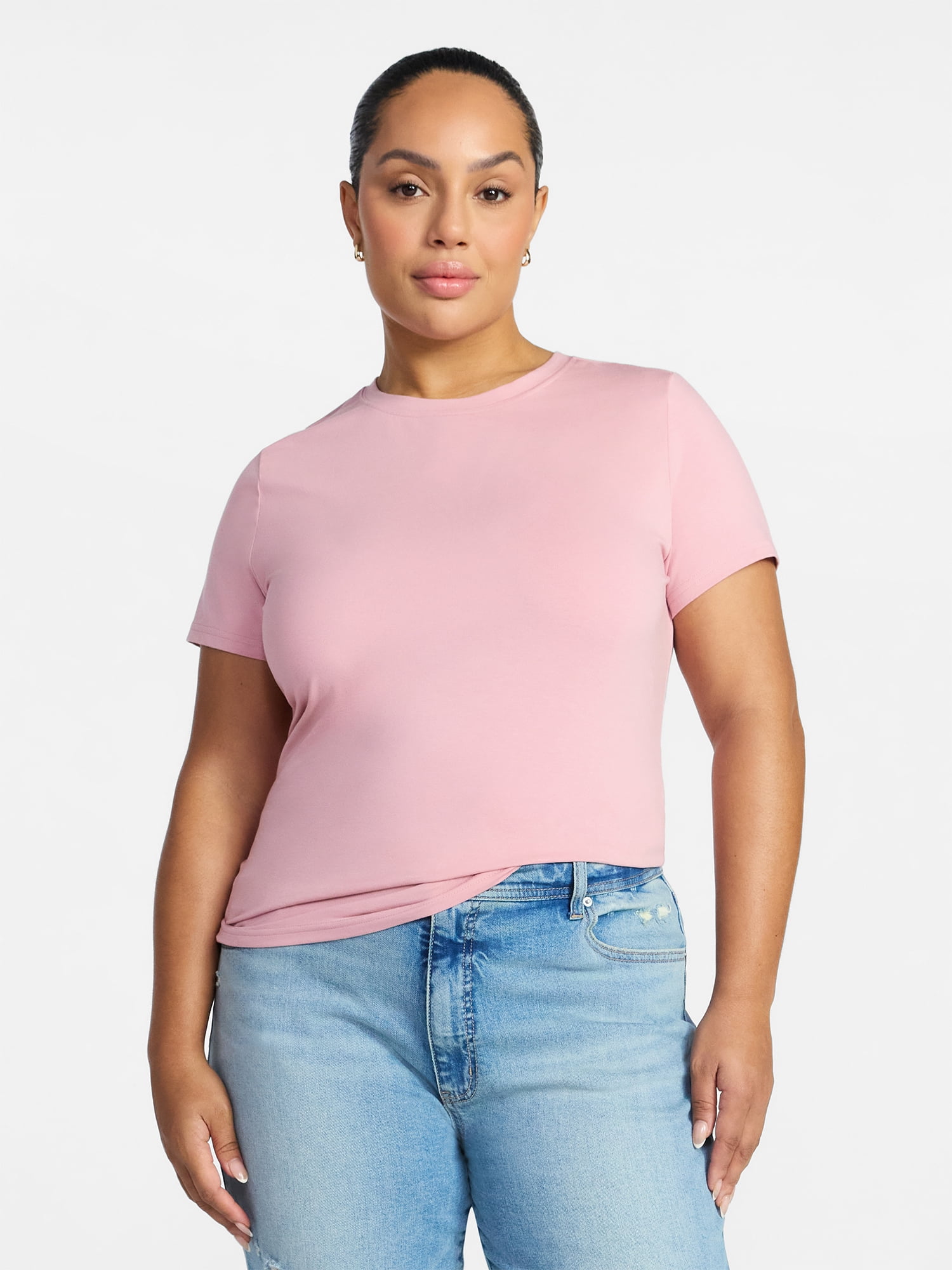 Time and Tru Women's Slim Fit Crewneck Tee with Short Sleeves, Sizes XS-XXXL