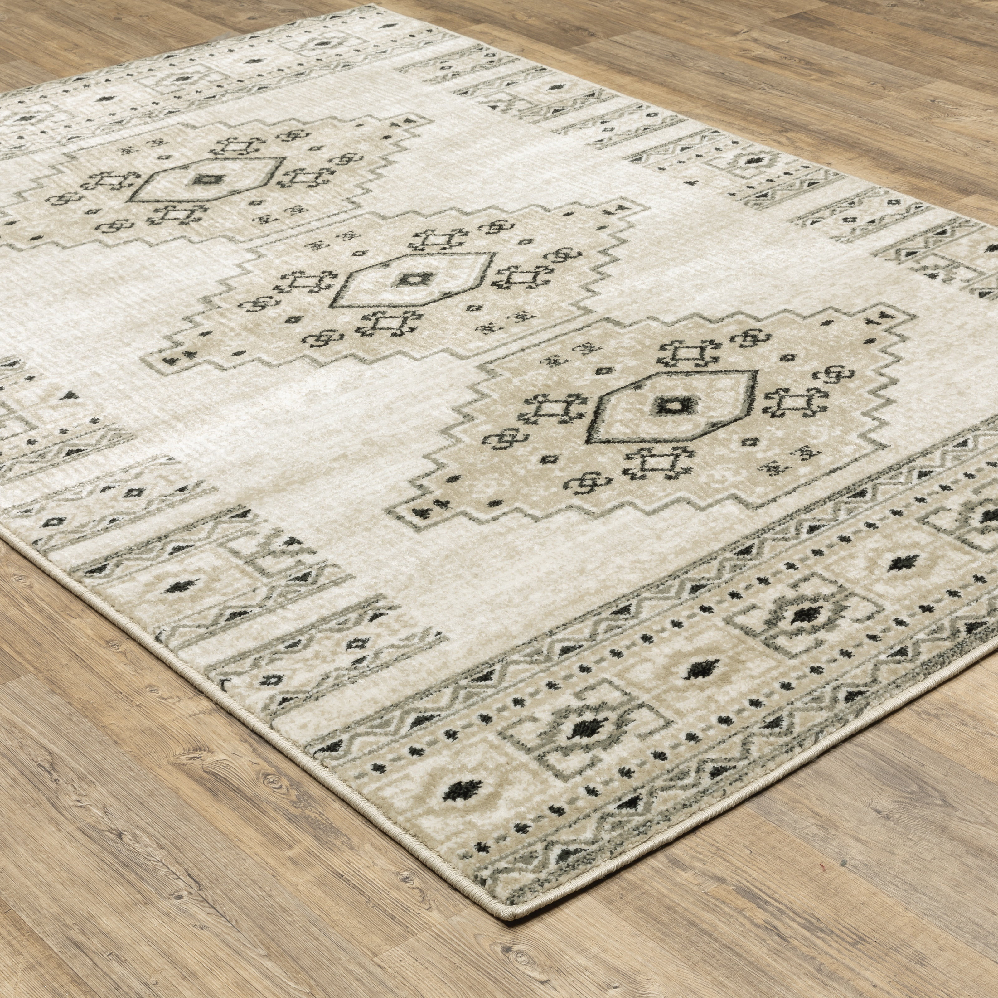 Avalon Home Gracie Tribal Medallions Area Rug, 6'7" X 9'2", Ivory/ Gray