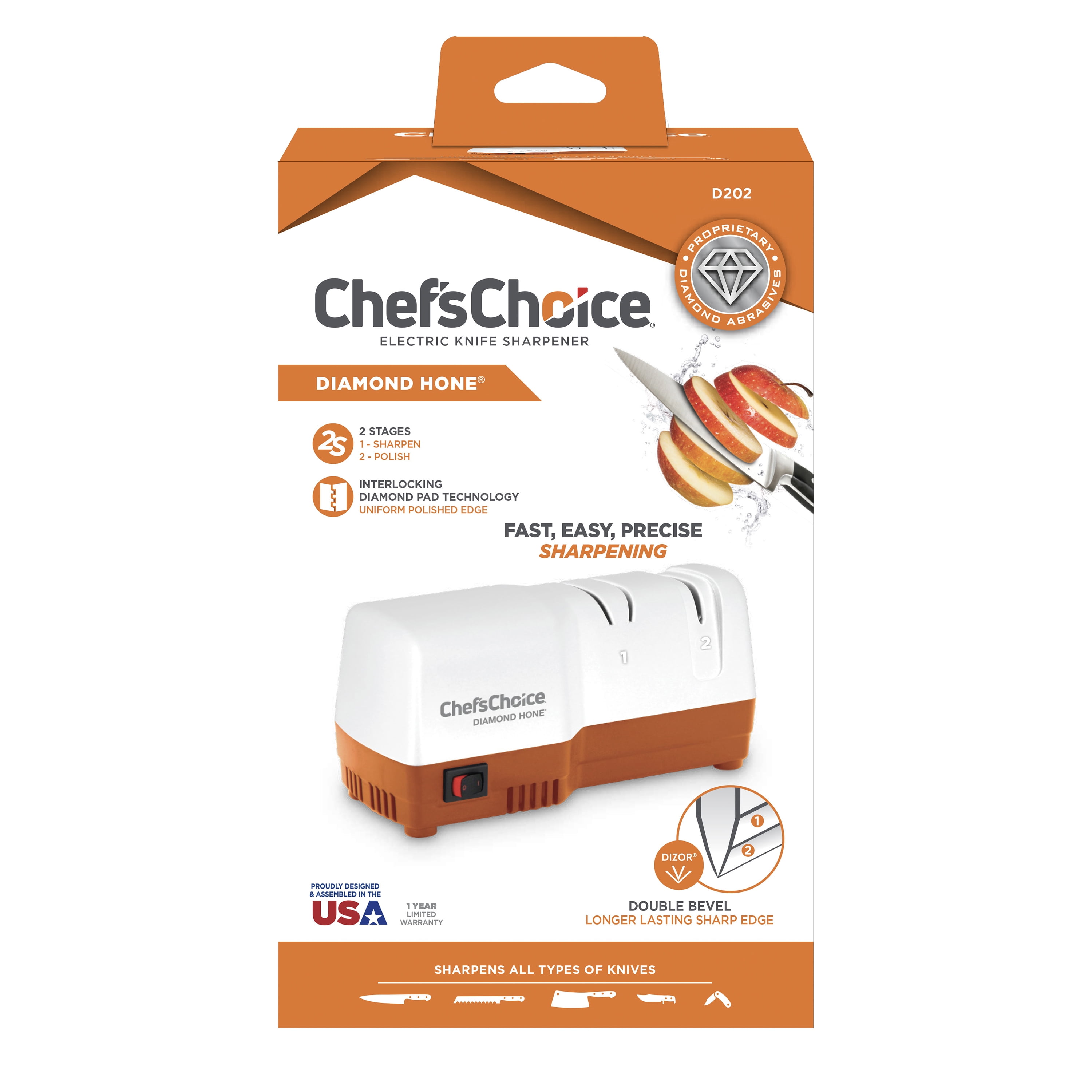 Chef'sChoice Manual 2-Stage Knife Sharpener, White/Orange, D4770