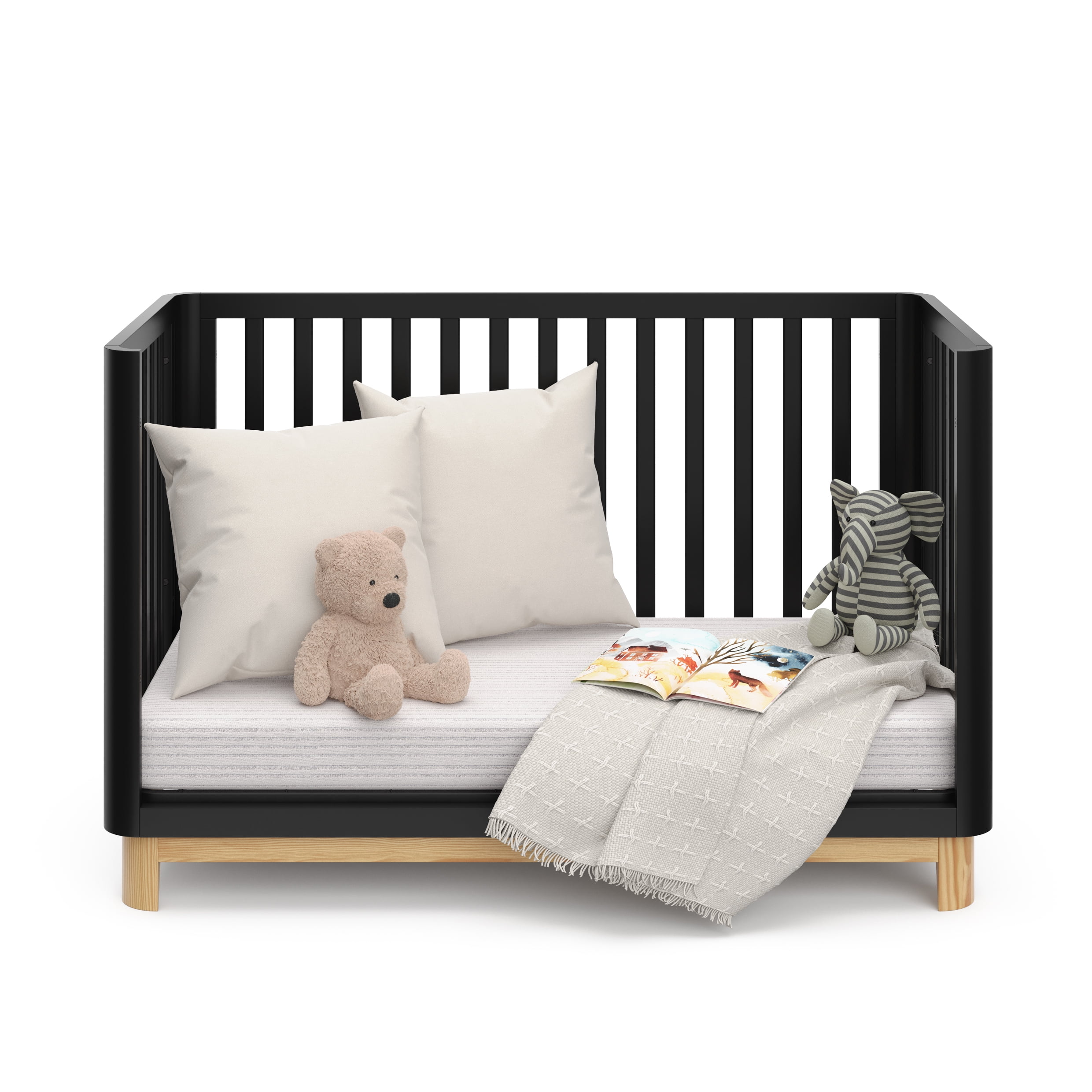Storkcraft Santos 3-in-1 Convertible Baby Crib, Black with Natural