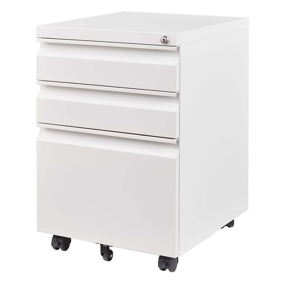 3-Drawer Mobile File Cabinet with Lock, Fully Assembled Metal Filing Cabinet for Office Organizer, White