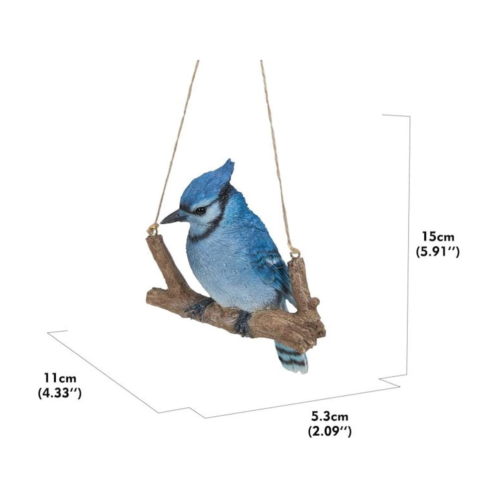 Hi-Line Gifts Hanging Blue Jay on a Branch Outdoor Garden Statue - 6"