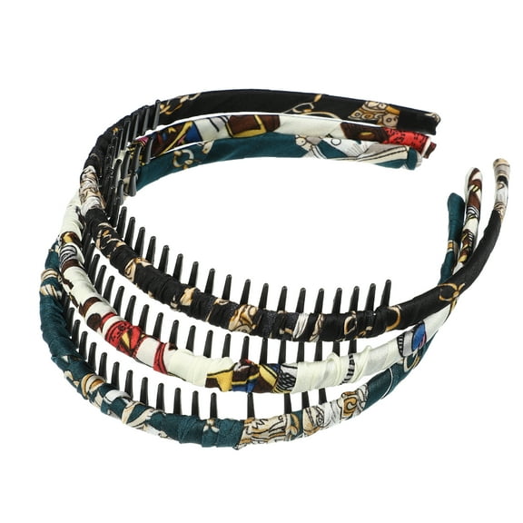 Unique Bargains 3pcs Teeth Comb Floral Headbands Tooth Comb Hair Hoop for Women Non-Slip Green Beige Black