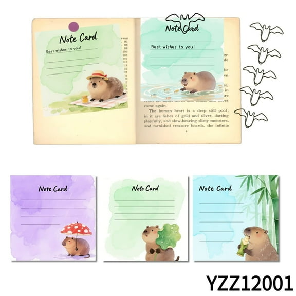Capybara Note Cards,100-Pack 3.54x3.54 Inch Note Cards with 105 Round Stickers Tapes Included, Watercolor Animal Mini Cards for Emotional Notes,Office Note Paper, Home Message Decor