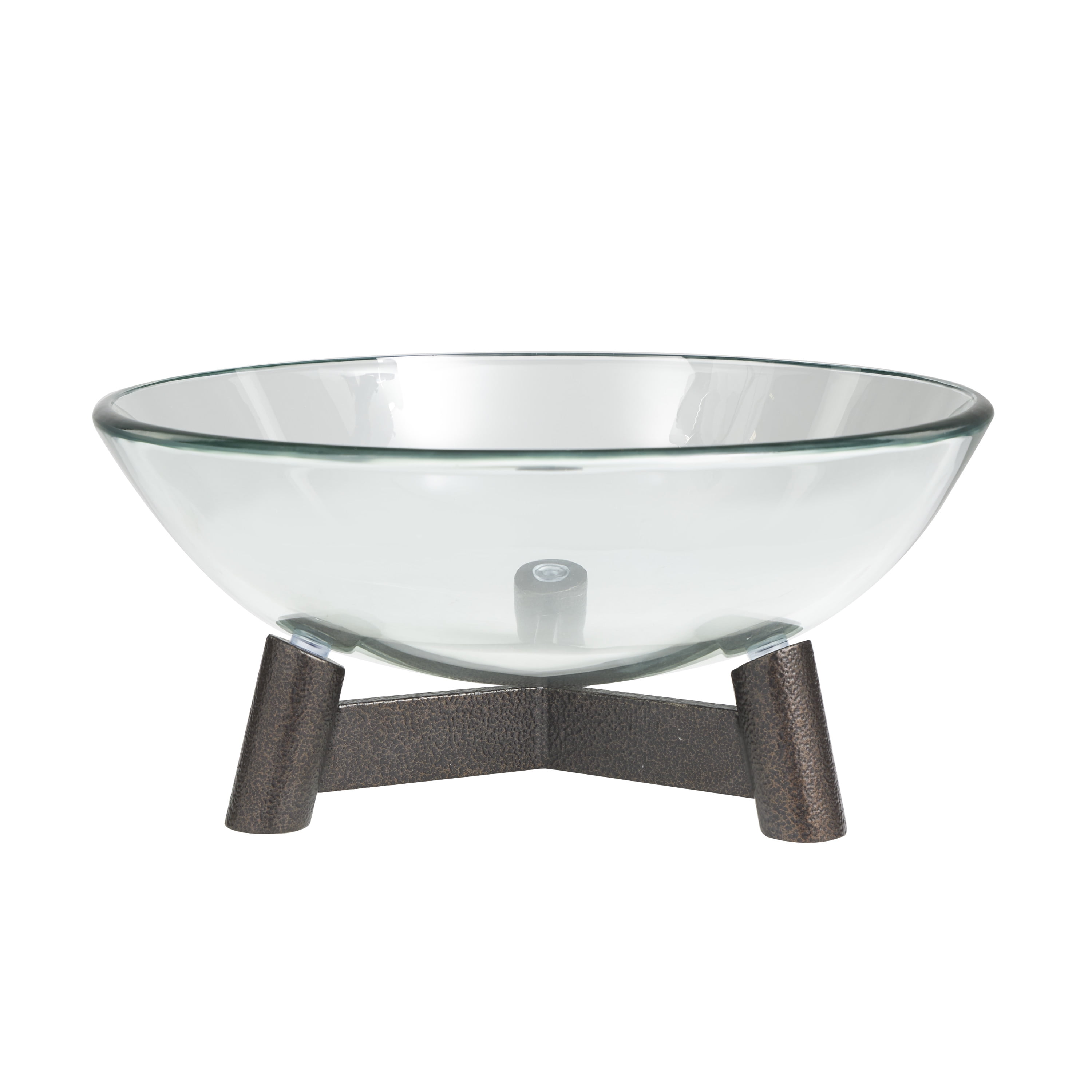 DecMode 16" x 9" Clear Glass Serving Bowl with Bronze Hammered Y-Shaped Stand, 1-Piece