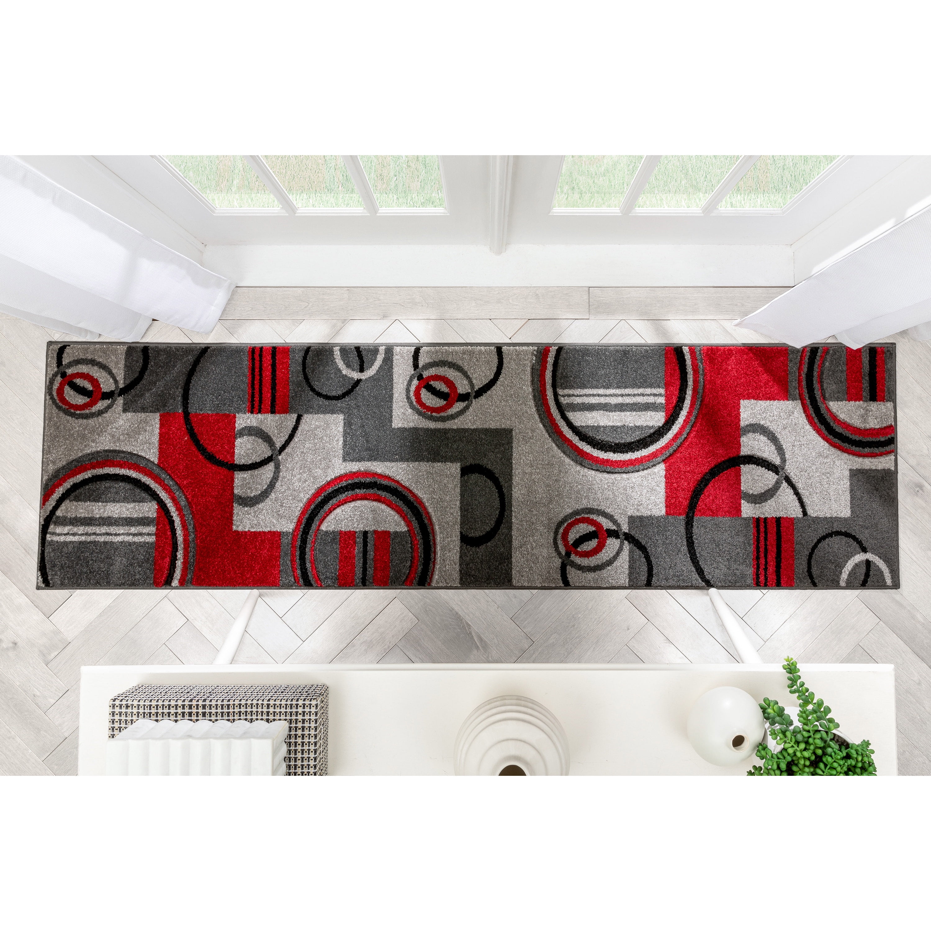 Well Woven Ruby Galaxy Waves Modern Geometric Grey & Red 7'10" x 9'10" Area Rug