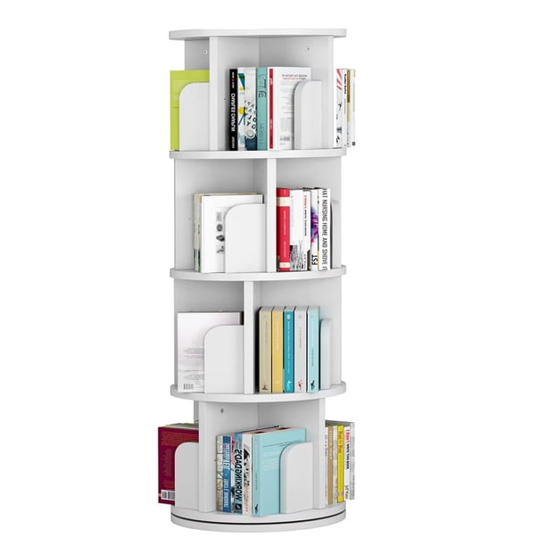 Blanca 4 - tier 360 - rotating stackable small de madera estante tower para para niños - waterproof, narrow book organizer para dormitorio y cuarto de estudio
