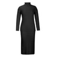 thumbnail image 3 of Women's Knitted 2 Piece Outfits Casual Long Sleeve Turtleneck Sweater Top and Slim Midi Skirt Suit Lounge Sets Ladies Clothes, 3 of 7