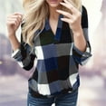 thumbnail image 2 of Tshirts for Women Casual Long Sleeve Plaid Shirt Slim Jacke Tops for Women Trendy Navy S, 2 of 6