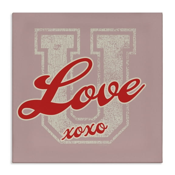 Stupell Industries Love U XOXO Varsity Text & Numbers Painting Wrapped Canvas Art Print Wall Art, 17 x 17