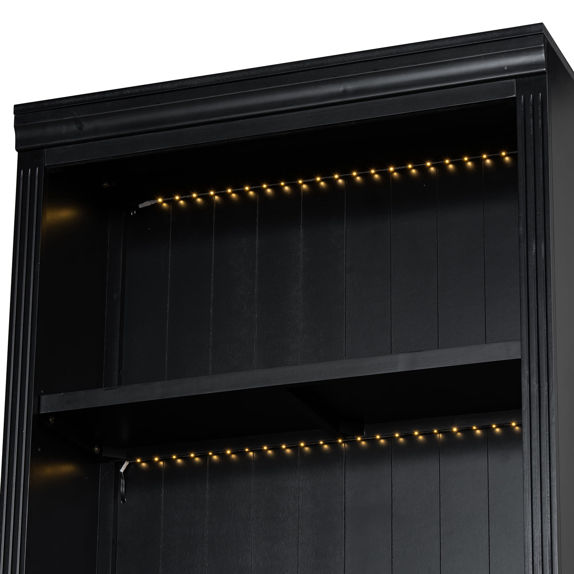 Euroco 83.4"Tall Bookshelf with 3 pieces LED Lighting, Modern Bookcase with 2 Glass Doors and 1 Drawer,Storage Bookcase with Open Shelves for Living Room,Home Office,Black