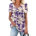 thumbnail image 4 of Palato Women's Plus Size Tops,Women's Summer Tunic Round Neck Printed T-Shirts Casual Short Sleeve Blouse Pleated Tops With Ruffle Hem, 4 of 8