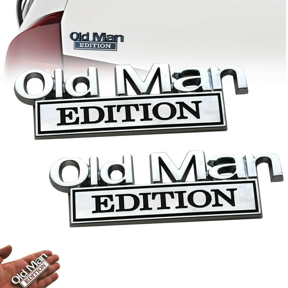 Old Man Edition Car Emblem, 3D Sticker Badge, Metal Nameplate Funny Decals for Car, Truck, SUV, Motorcycle, Badges for Tailgate, Bumper, Hood, Side, Waterproof Adhesive(Silver and Black)