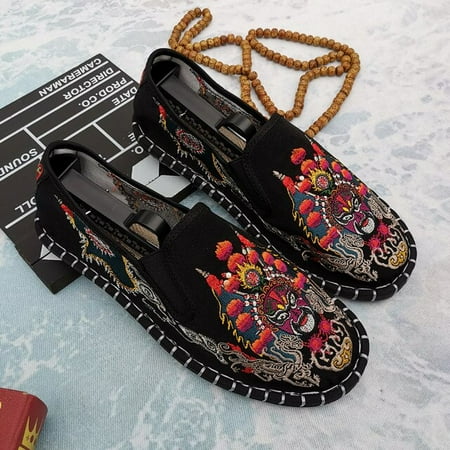 

Classic Chinese Embroidered Men s Flats Shoes Slip on Casual Canvas Shoes Black Comfortable Loafers Flats Men mocasines hombre