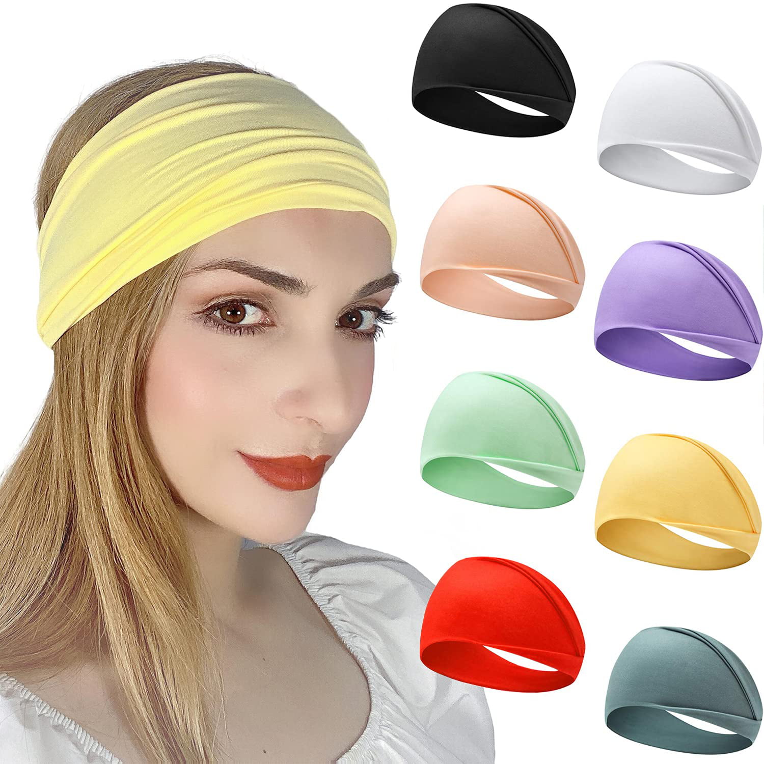 Wide Headband Plain Yoga Hair Band Soft Elastic Running Fitness Headbands Hair Accessories for Women 6 Pack Kavya Headbands Women