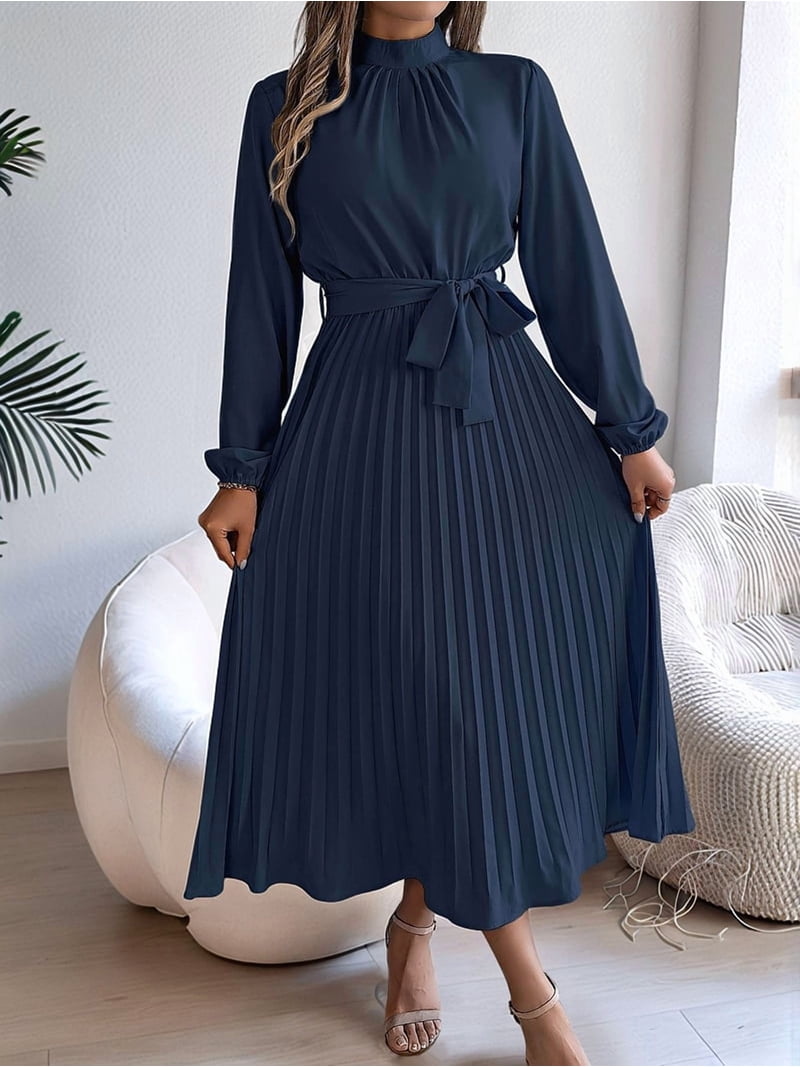 long sleeve midi dress semi formal Mac Duggal Polka Dot Charmeuse V-Neck Midi Dress