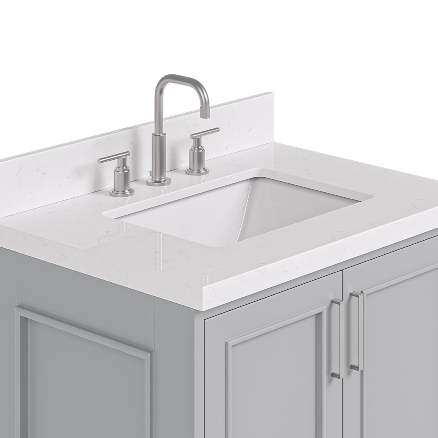 Ariel Stafford 30 In. Single Rectangle Sink Bathroom Vanity Pure Carrara White Quartz Countertop 1.5 Edge In Grey