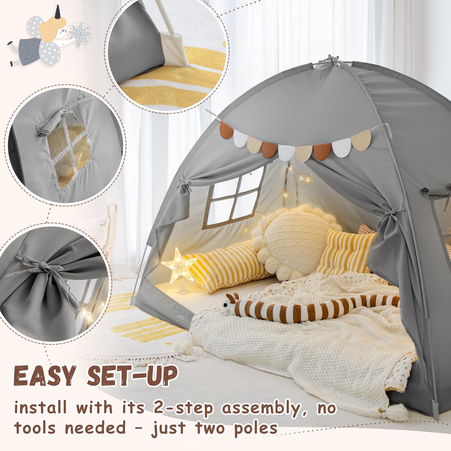 Bed Tent Bunk Size For  Indoor Floor Sleeping Tents Playhouse Drafty Room Blackout Space On Girl Birthday House Gift