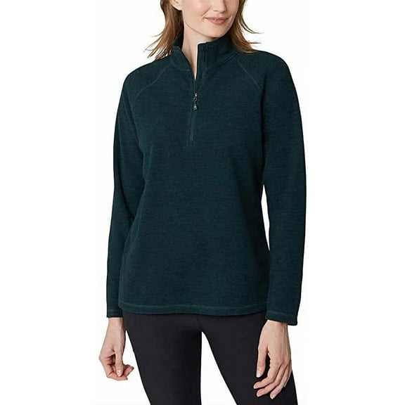 Eddie Bauer Womens Midweight Quarter Zip Fleece Pullover (Evergreen, Large)