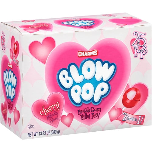 Charms Blow Pops Valentine Cherry Bubble Gum Filled Lollipops, 13.75 Oz