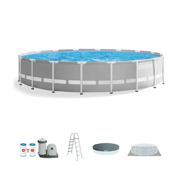 Intex 18ft x 48in Prism Round Frame Above Ground Swimming Pool Set w/ Pump