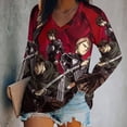 thumbnail image 2 of Attack On Titan Womens T Shirts V Neck Long Sleeve Tops Causal Loose Summer T-Shirts 2XL, 2 of 7