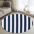 thumbnail image 2 of Navy Blue Striped Large Area Rugs for Bedroom Living Room, Soft Non Slip Carpet Bedside Rug, Modern Farmhouse Blue White Stripes Round Floor Cover Kitchen Accent Rug 3' for Dining Room/Office, 2 of 9