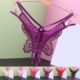 thumbnail image 2 of Tanga con bordado de mariposa para mujer, ropa interior Sexy con entrepierna abierta, Tanga púrpura, 2 of 5