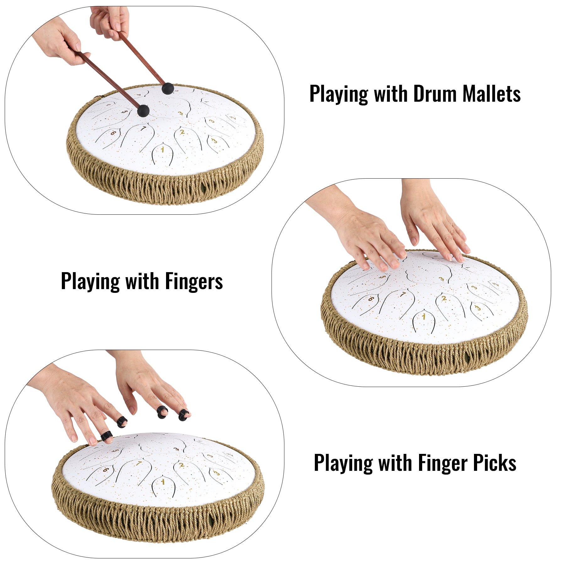 Steel Tongue Drum-14" 15 Note Tongue Pan Drums for Adults, D Major, Carry Bag, White