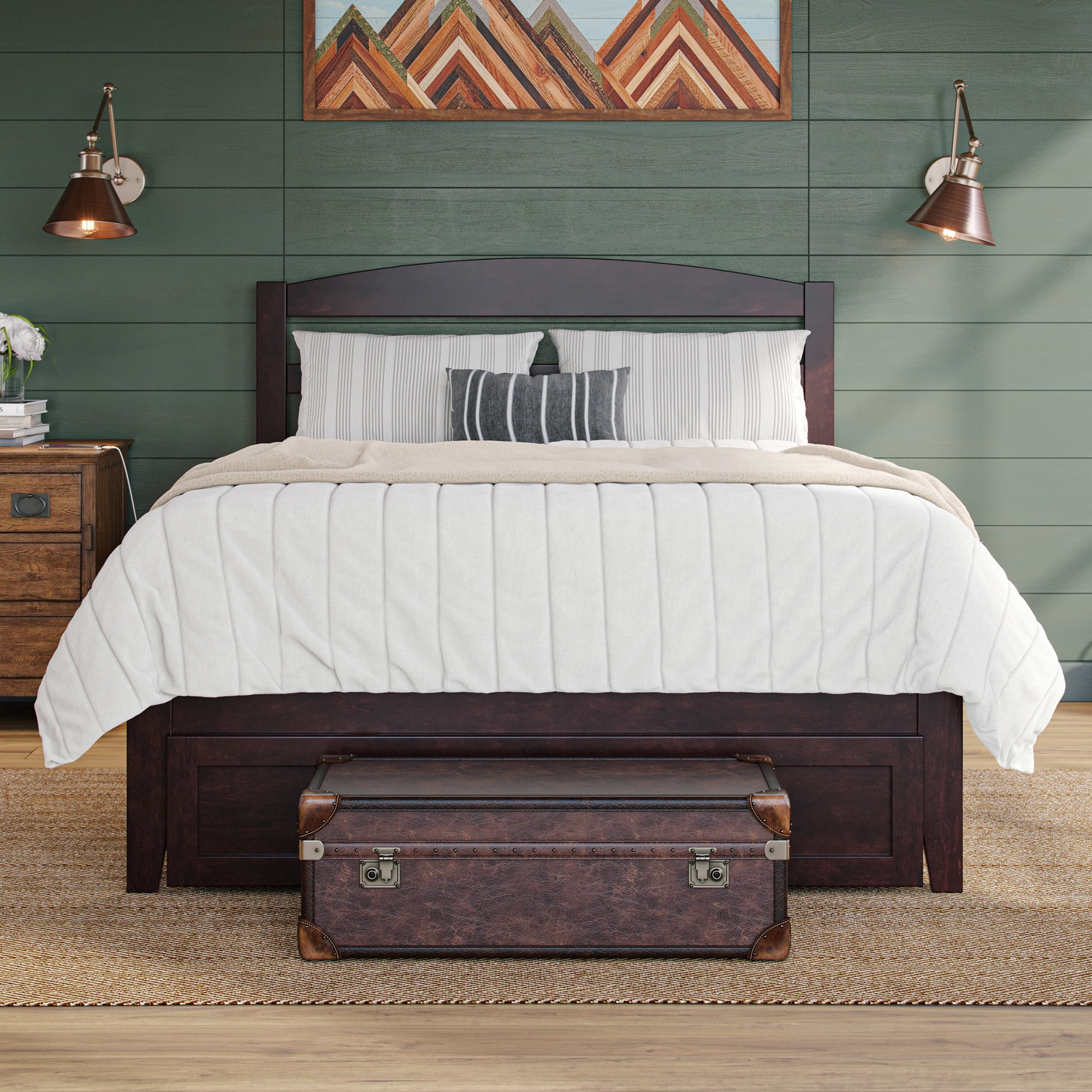 AFI Warren 14" Full Wood Platform Bed Frame with Foot Drawer Storage, Espresso