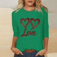 thumbnail image 2 of mihongmao Plus Size Valentine Shirts for Women Valentine's Printed Crew Neck 3/4 Sleeve T-shirt Loose Green XL, 2 of 4